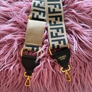 Guitar Beige and Black FF Canvas Adjustable Strap with Gold Hardware